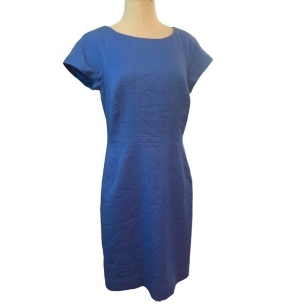 J. Crew Blue Basketweave Short Sleeve Sheath Dress Sz 8